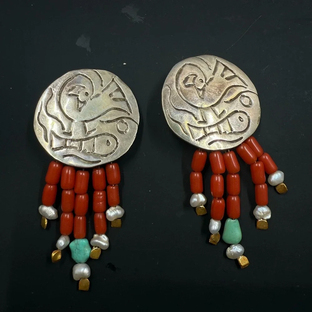 Sterling Silver & 24K Gold Southwest Style Clip-On Earrings – 3